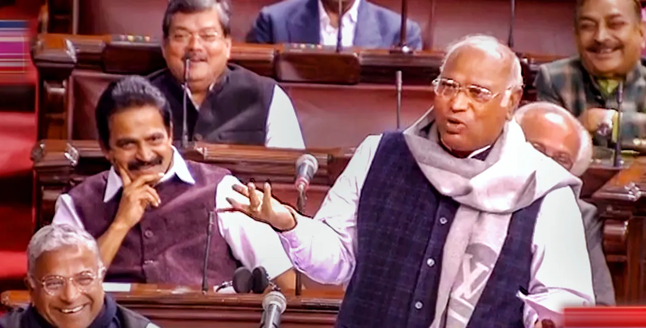 Kharge invokes Vajpayee's 'raj dharma' remark in RS, BJP protest