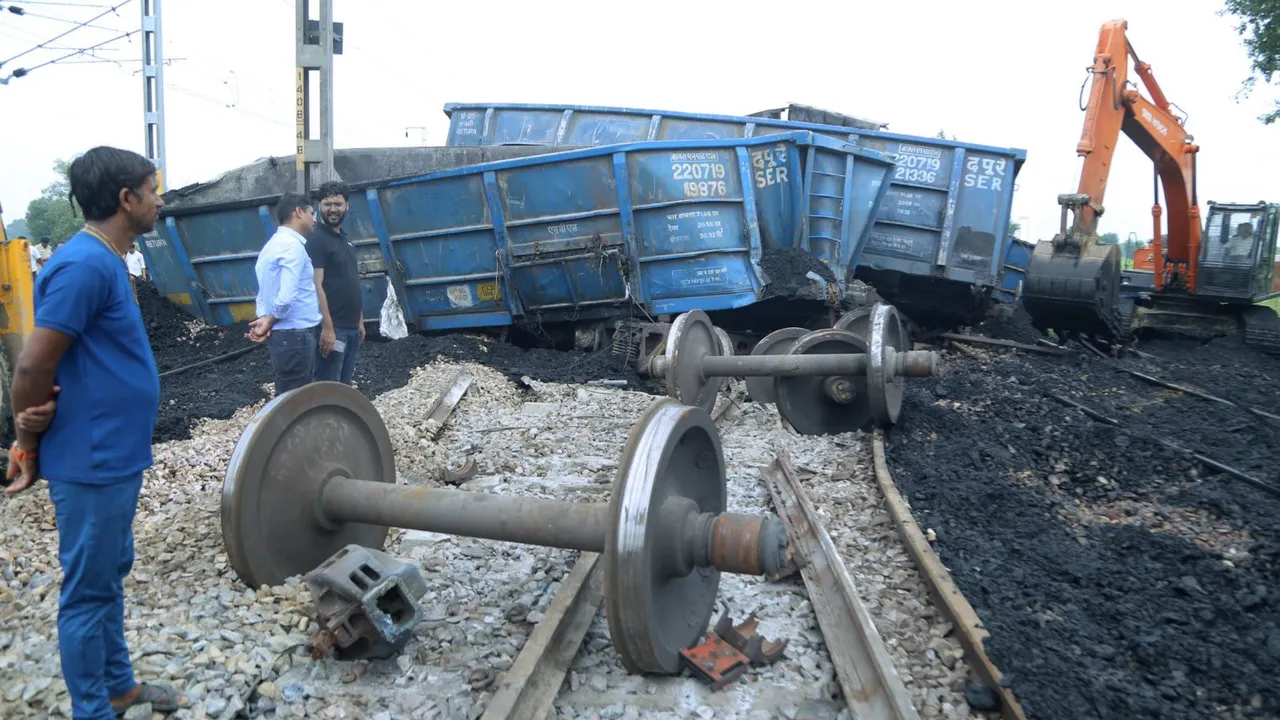 The site after the coal-loaded wagons of a freight train derailed near Vrindavan Road station in Uttar Pradesh, Wednesday, Sept. 18, 2024.