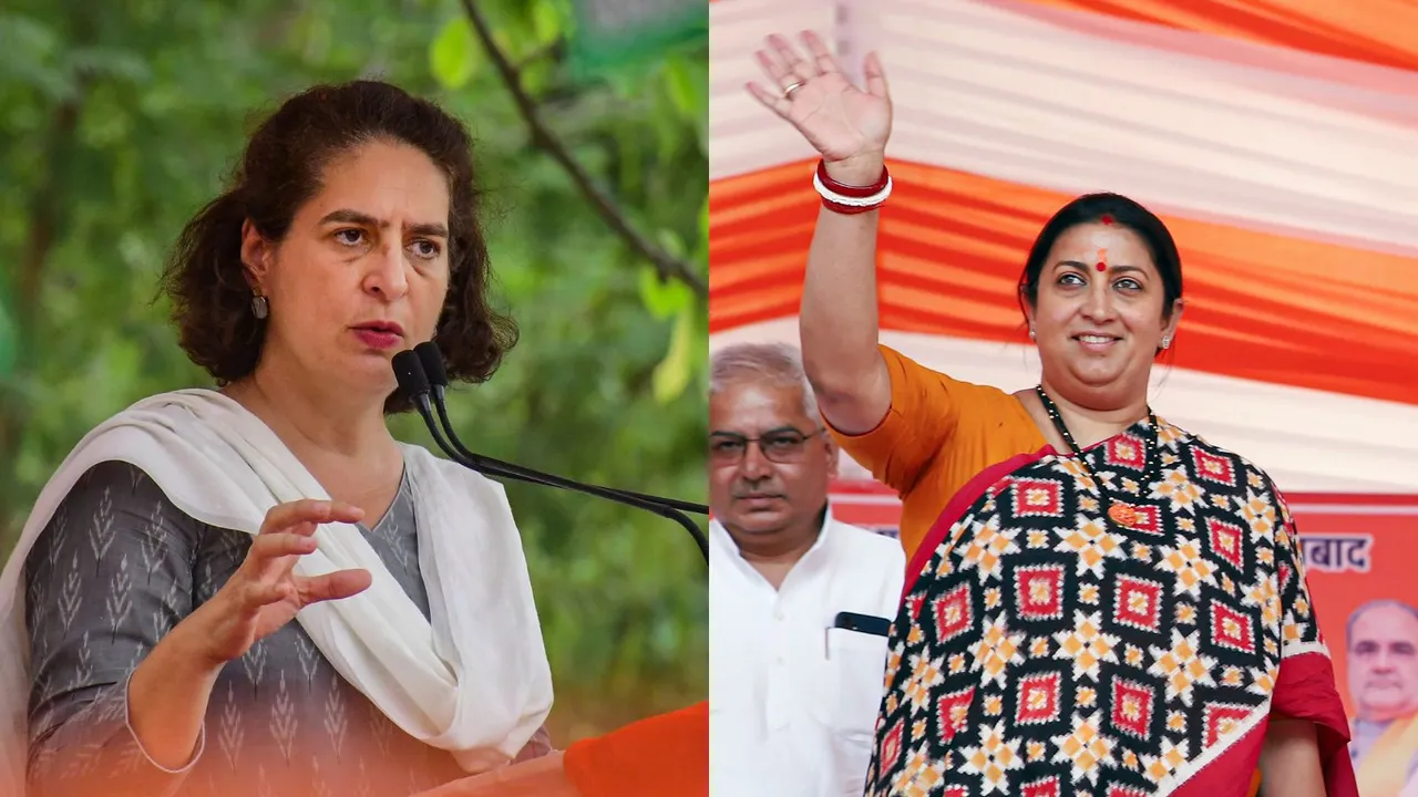 Priyanka Gandhi and Smriti Irani campaigning in Amethi Lok Sabha constituency