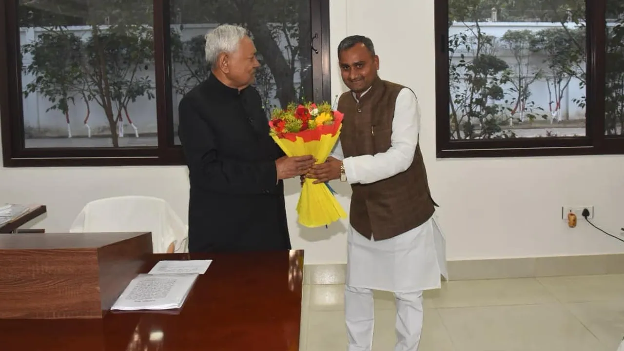 JDU MLA Sudhanshu Shekhar with chief minister Nitish Kumar
