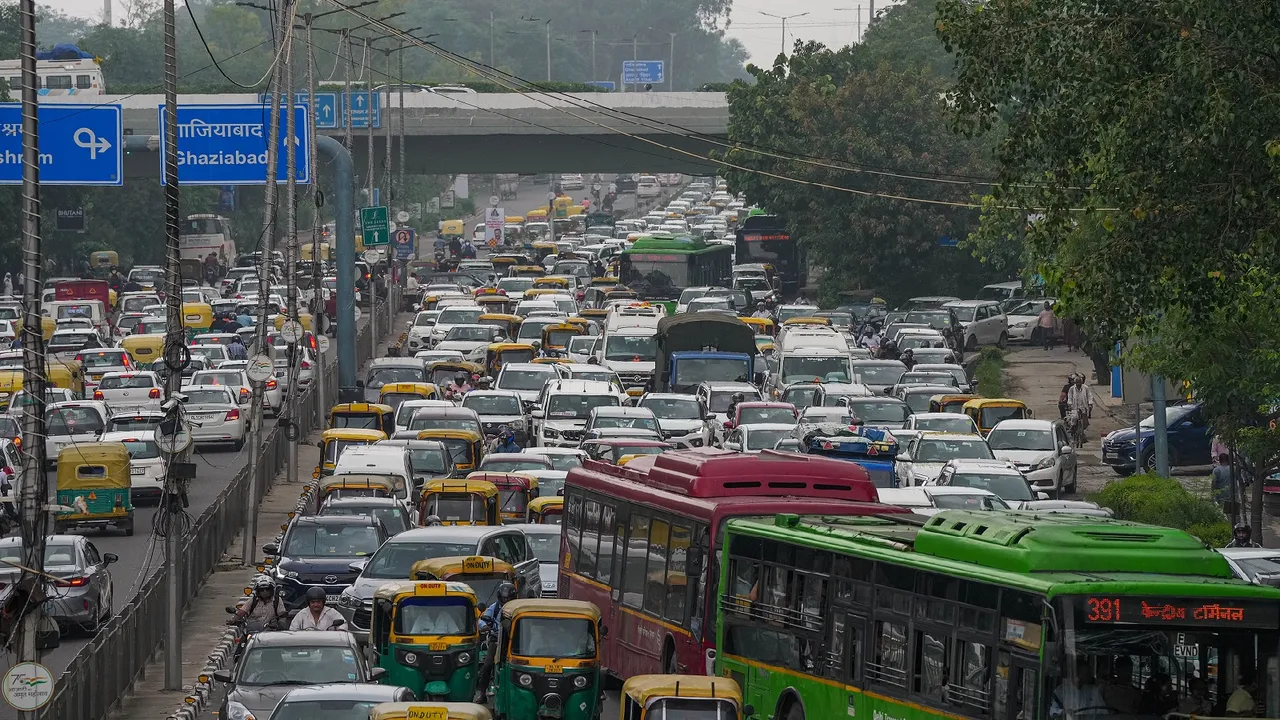 Traffic jam at ITO after heavy monsoon rains, in New Delhi