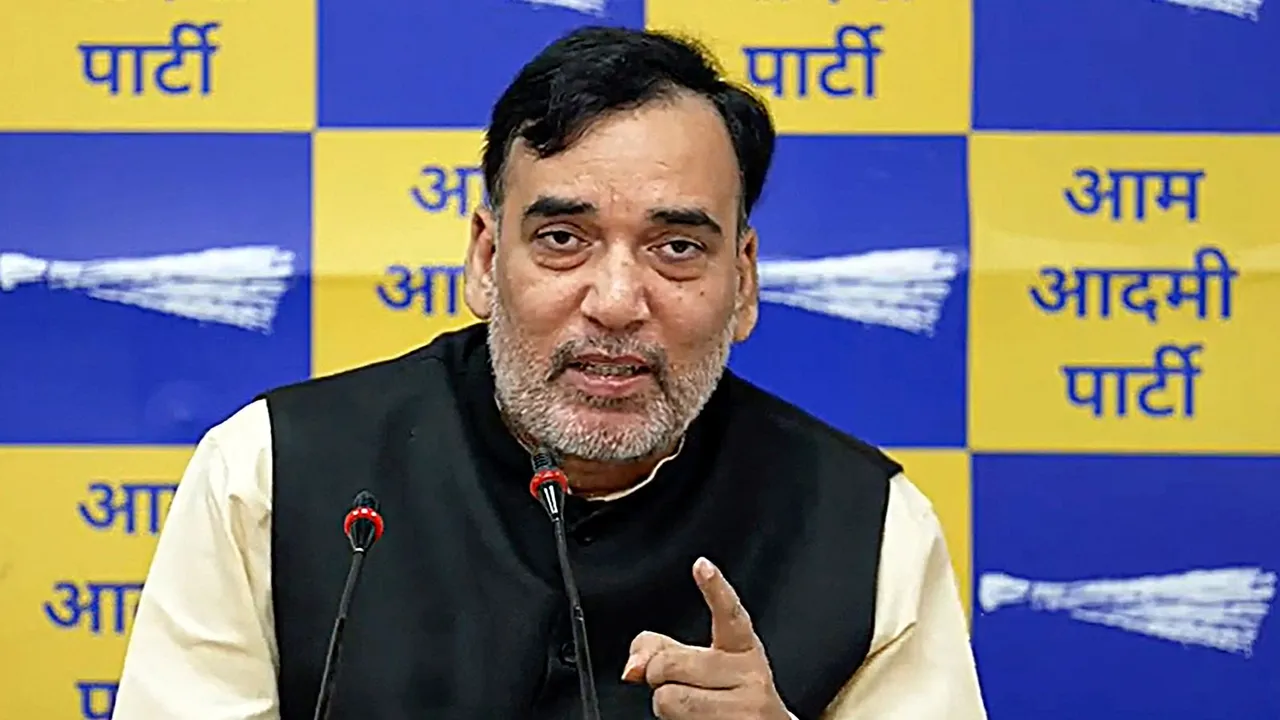 Delhi Minister and AAP leader Gopal Rai addresses a press conference, in New Delhi, Wednesday, April 3, 2024