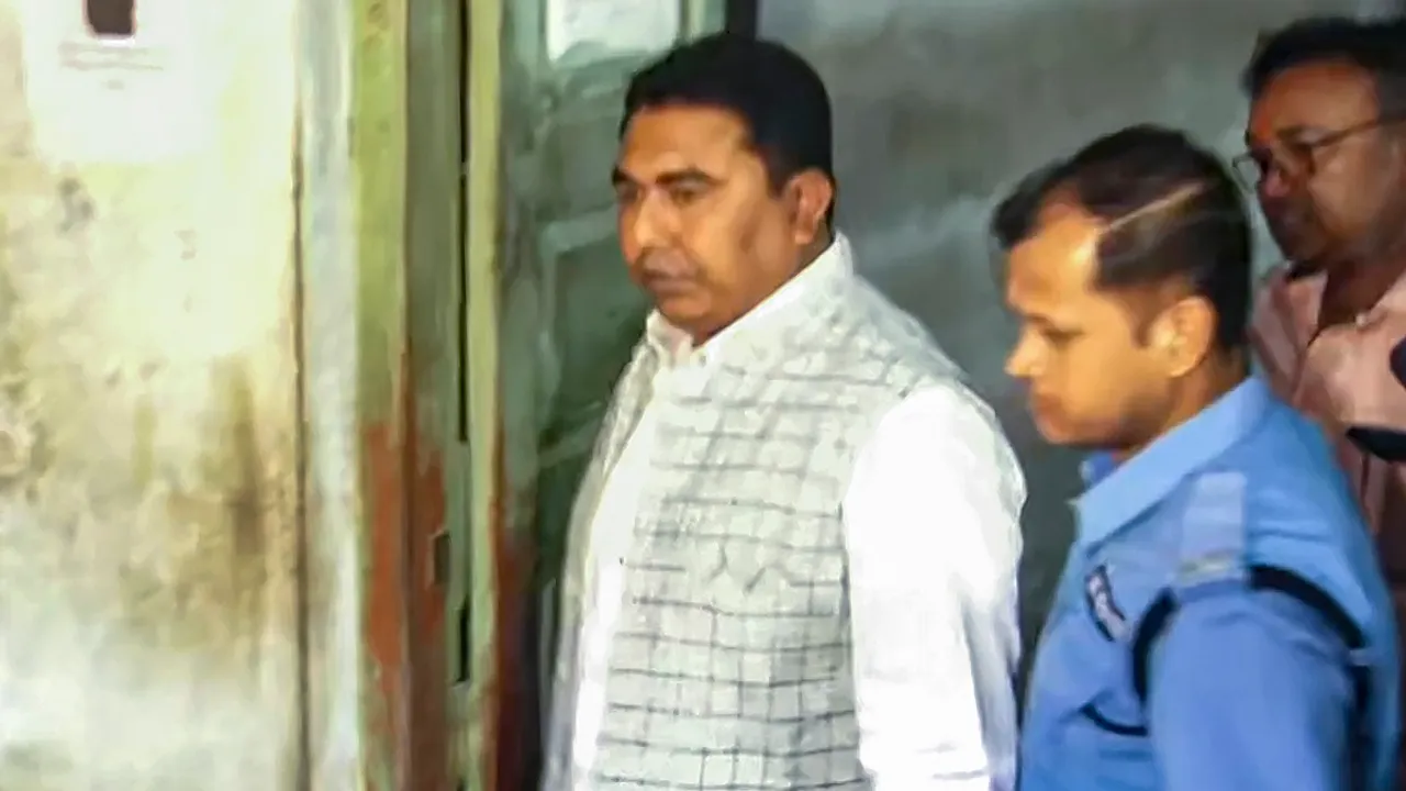 Sheikh Shahjahan, accused of sexual violence and land grabbing in Sadeshkhali village, comes out after he was produced at the Basirhat court, in North 24 Parganas, Thursday, Feb. 29, 2024.