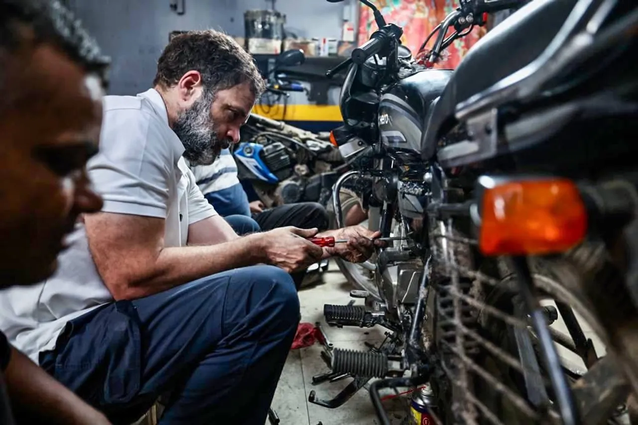 Rahul Gandhi visits motorcycle mechanics' workshops in Delhi's Karol Bagh