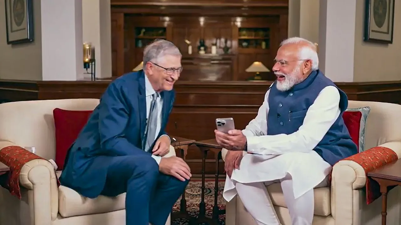 Prime Minister Narendra Modi with Microsoft co-founder Bill Gates during a meeting at his residence, in New Delhi