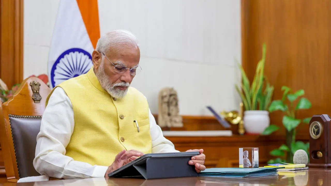 Prime Minister Narendra Modi takes charge of the office, in New Delhi, Monday, June 10, 2024.