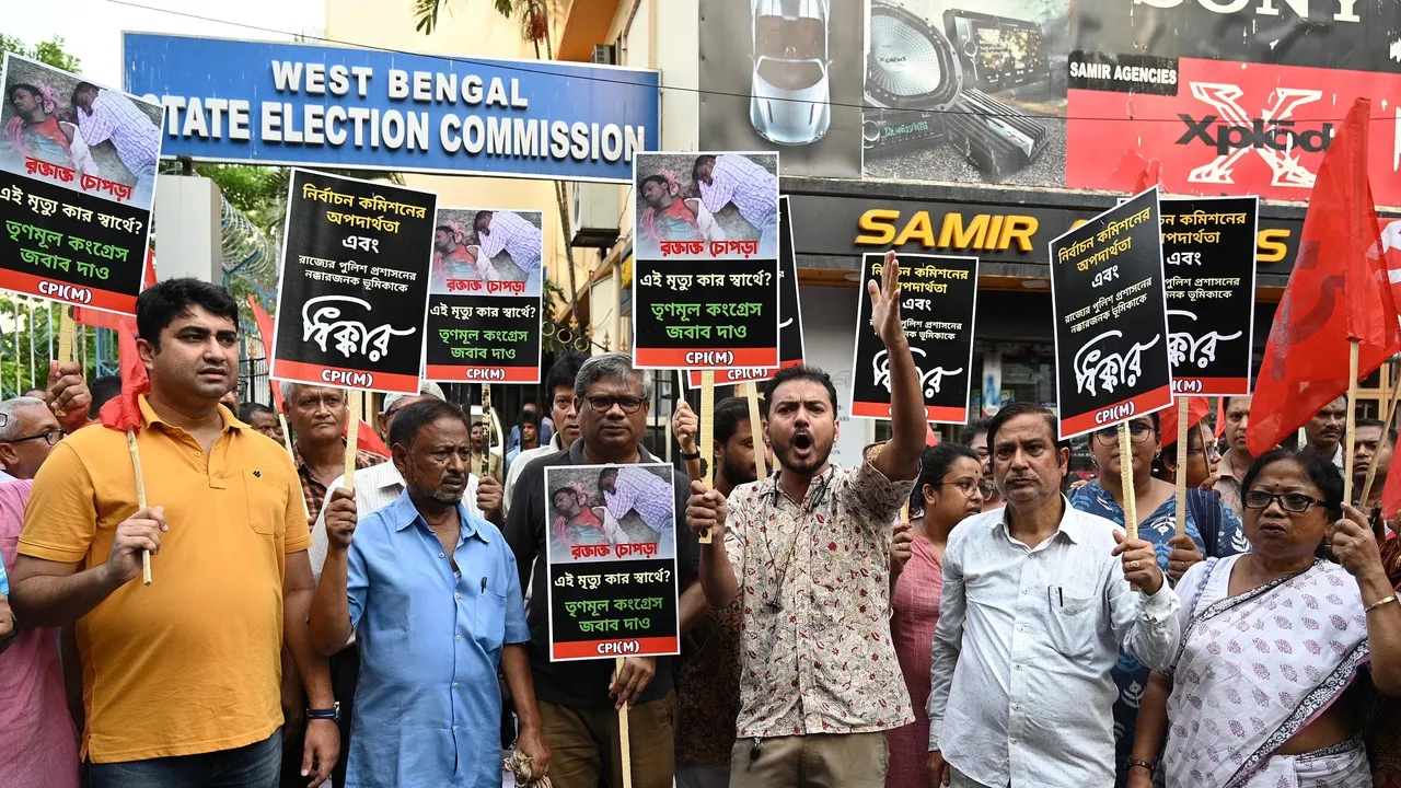 BJP workers hold protest outside SEC office against Bengal rural poll violence