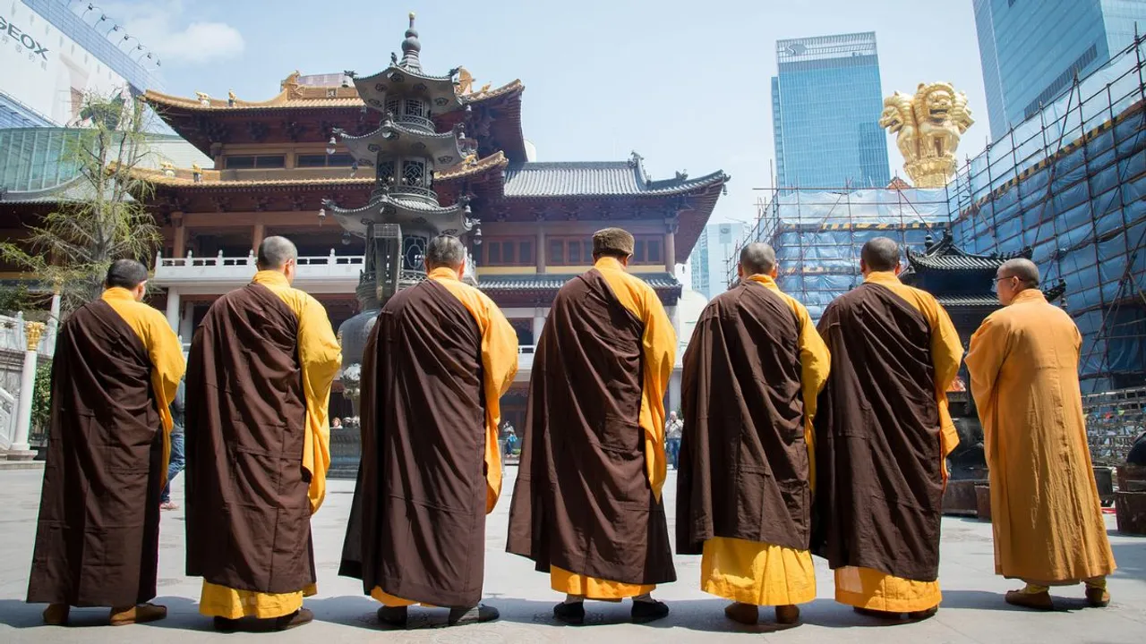 Monks at Shanghai’s Jing’an Temple