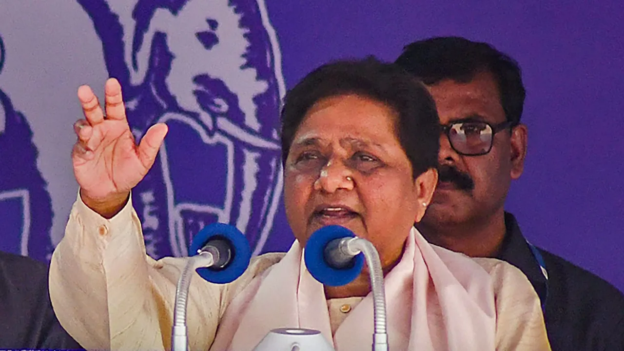 BSP Supremo Mayawati addresses an election campaign rally in support of the party candidate for Lok Sabha polls, in Meerut