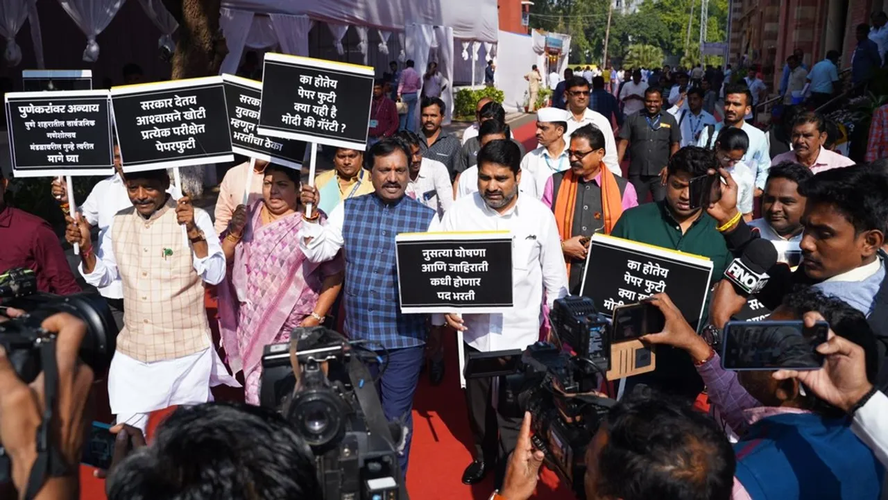 Oppn leaders stage protest against Maharashtra govt over unemployment, exam paper leaks