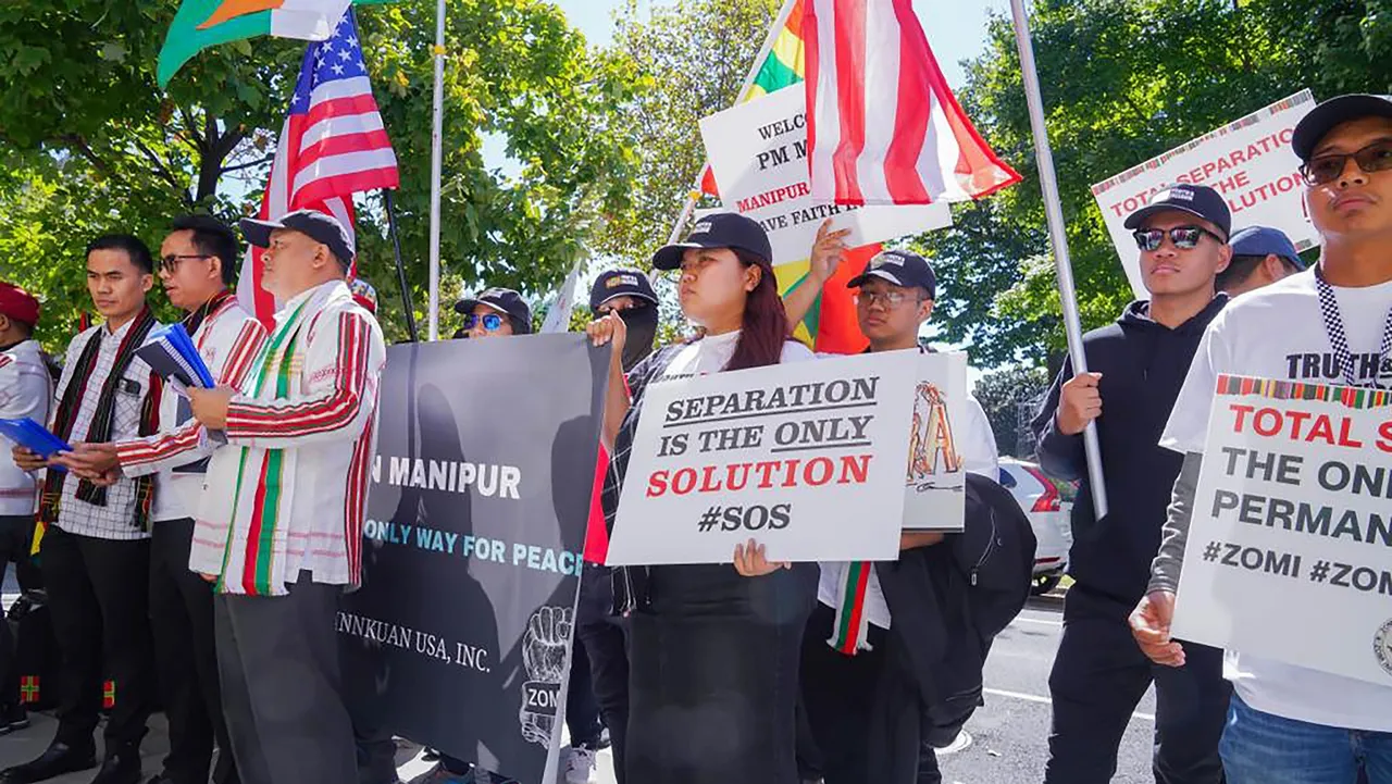 Members of Manipur's Kuki-Zomi community stage a protest demanding separation of the state, in Washington US