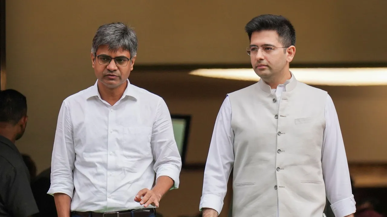 AAP Rajya Sabha MPs Sandeep Pathak and Raghav Chadha (File image)