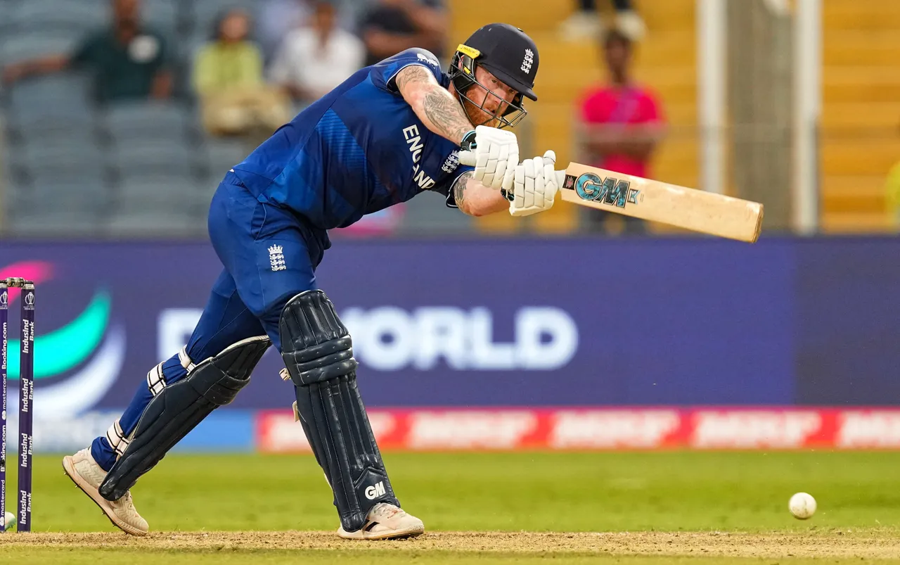 England's Ben Stokes plays a shot during the ICC Men's Cricket World Cup 2023 match between England and Netherlands