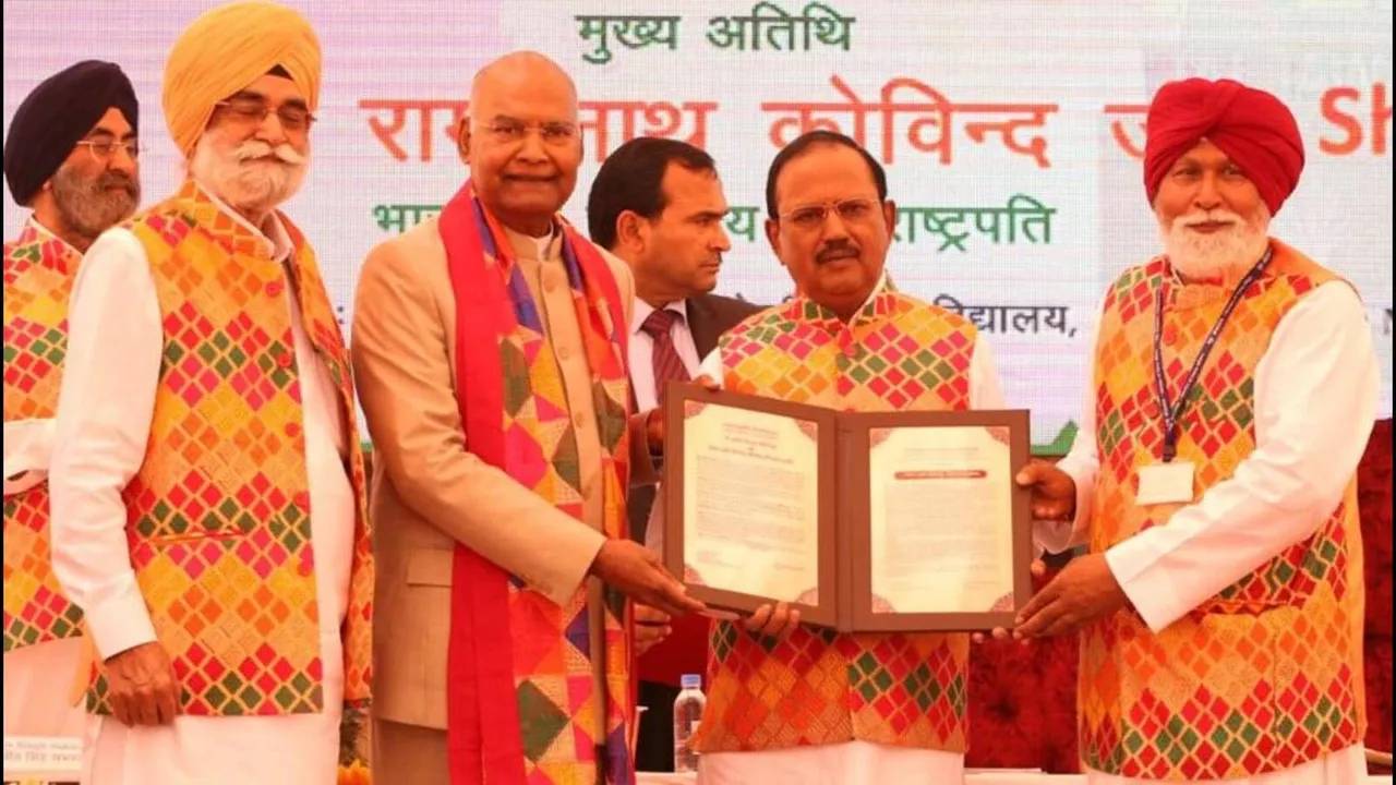 National Security Advisor (NSA) Ajit Doval being honoured with Doctor of Literature (D.Litt.) by former president Ram Nath Kovind, at Central University of Punjab in Bathinda