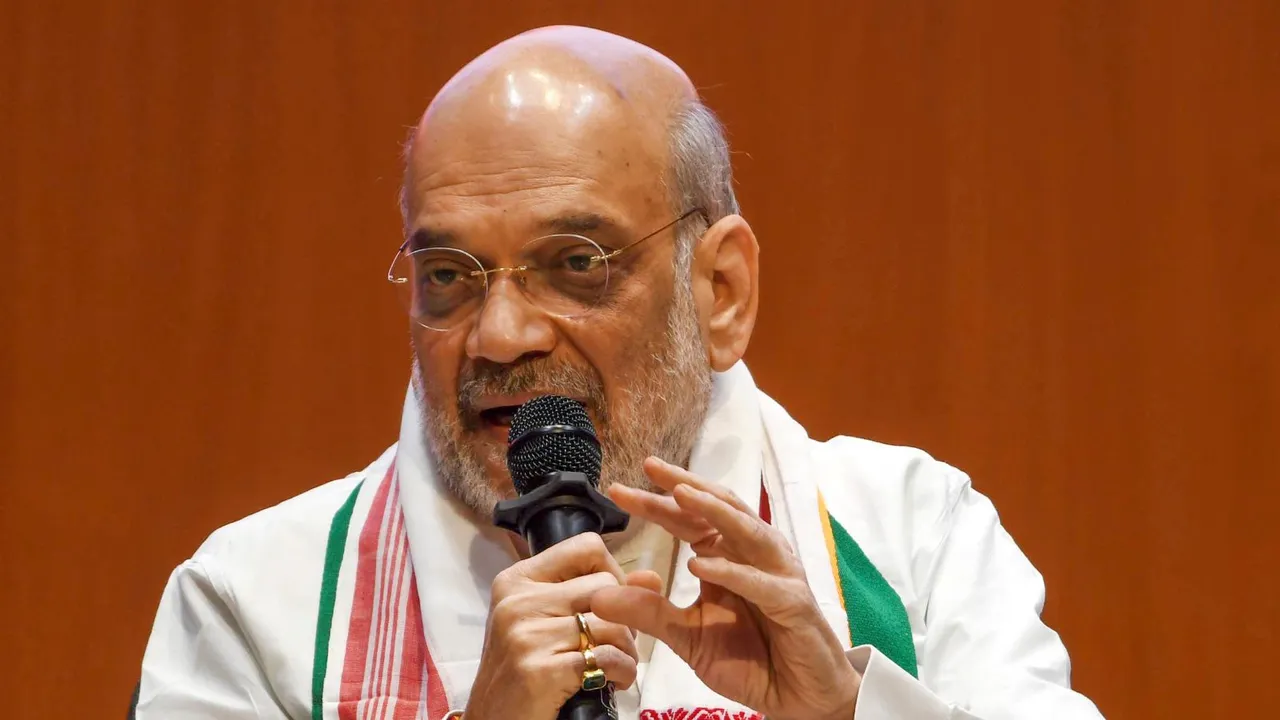 Union Home Minster Amit Shah addresses a press conference at the Vajpayee Bhawan, in Guwahati, Tuesday, April 30, 2024