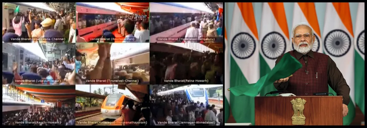 Prime Minister Narendra Modi flags off nine Vande Bharat Express trains via video conferencing, in New Delhi, Sunday
