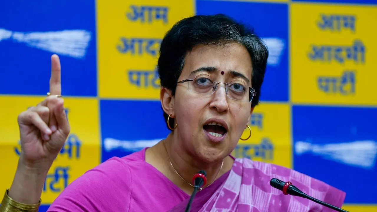 Delhi Education Minister and AAP leader Atishi Singh addresses a press conference, in New Delhi, Tuesday, April 2, 2024