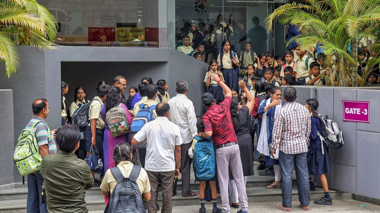 Commotion at a school after at least 15 private schools received an email with a bomb threat on its premises, triggering panic among the staff and parents, in Bengaluru