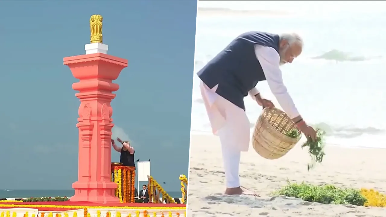PM Modi visits Arichalmunai, pays floral tributes at seashore