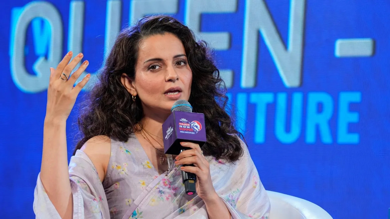 Actor and BJP's Lok Sabha candidate from Mandi constituency Kangana Ranaut speaks at the Times Now Summit 2024, in New Delhi, Wednesday, March 27, 2024