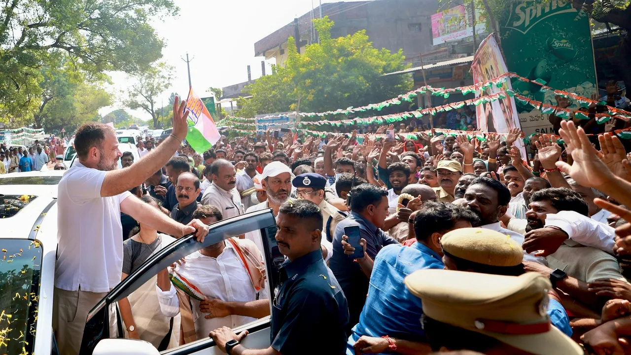 Congress leader Rahul Gandhi during his visit to Telangana ahead of the State Assembly elections