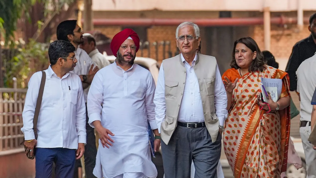 Congress leaders Salman Khurshid, Mukul Wasnik, Supriya Shrinate and others come out after meeting the Election Commissioners at Nirvachan Sadan, in New Delhi