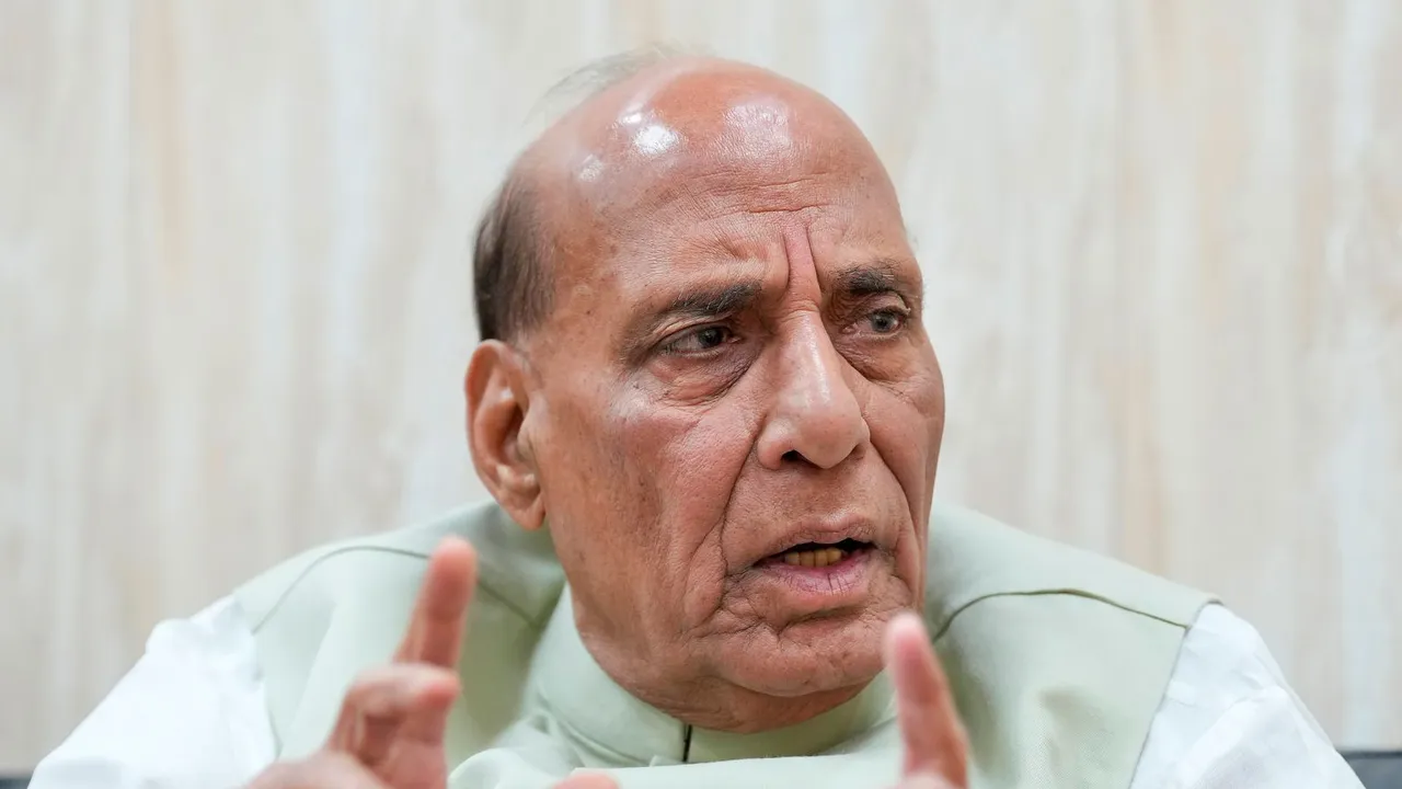Union Defence Minister Rajnath Singh during an interview with PTI, in New Delhi