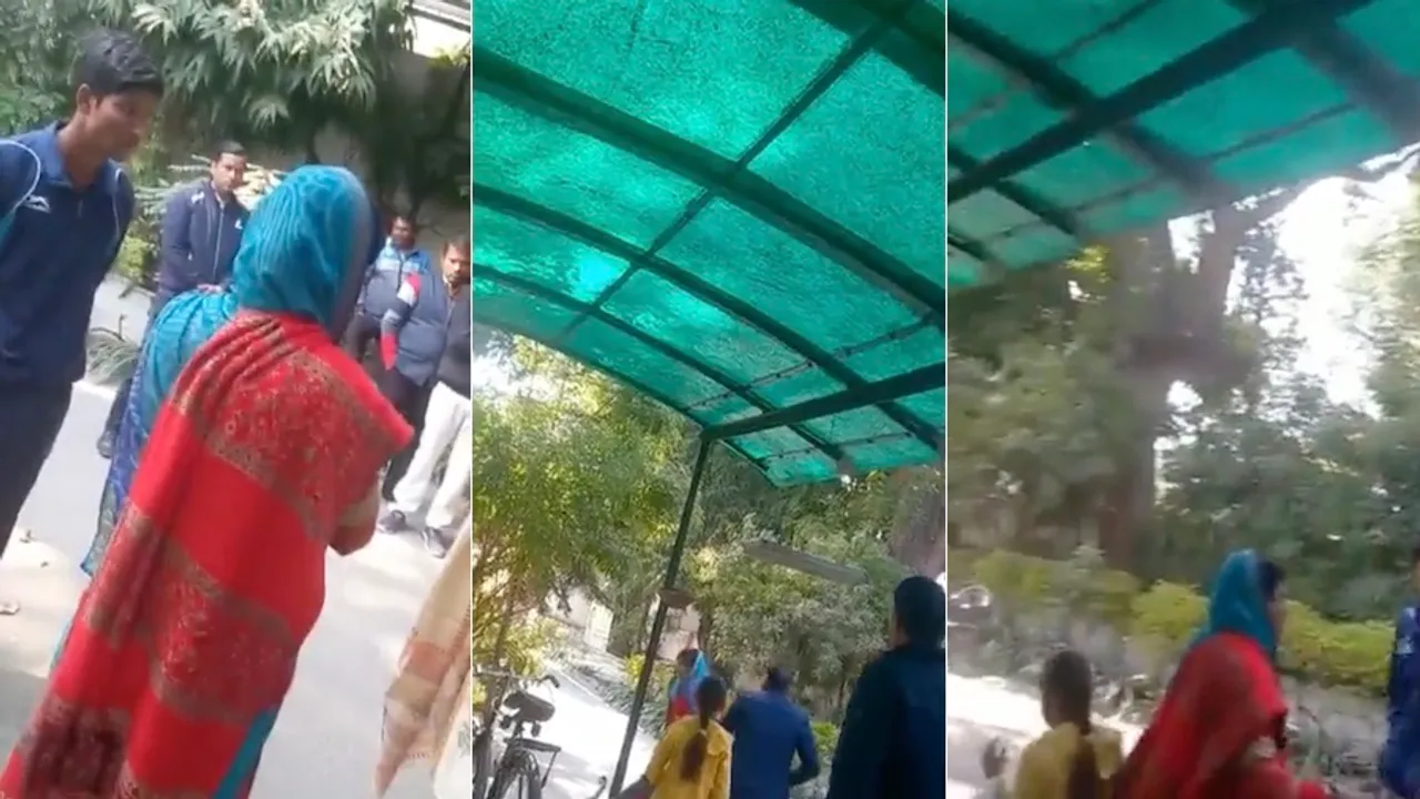 A videograb of woman being forcibly moved out of residence of Rajasthan minister Mamta Bhupesh