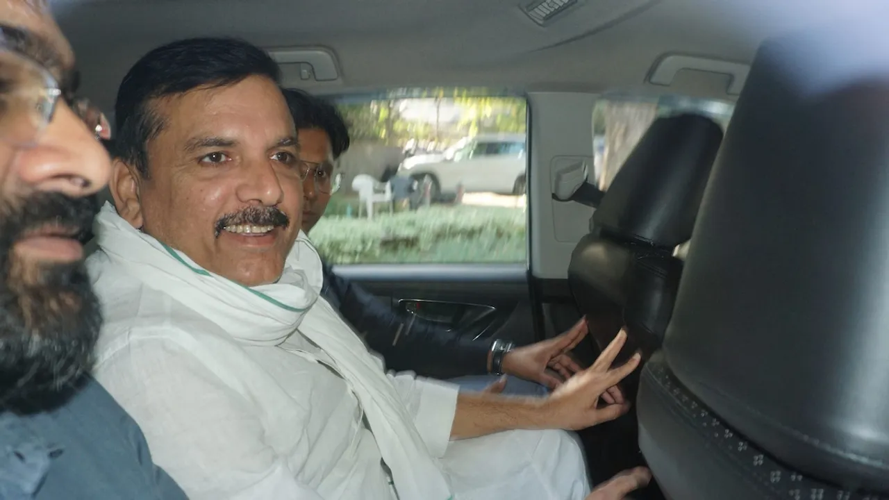 Sanjay Singh being taken to the Rouse Avenue Court, a day after he was arrested by the Enforcement Directorate in connection with the Delhi excise policy case, in New Delhi, Thursday, Oct. 5, 2023.