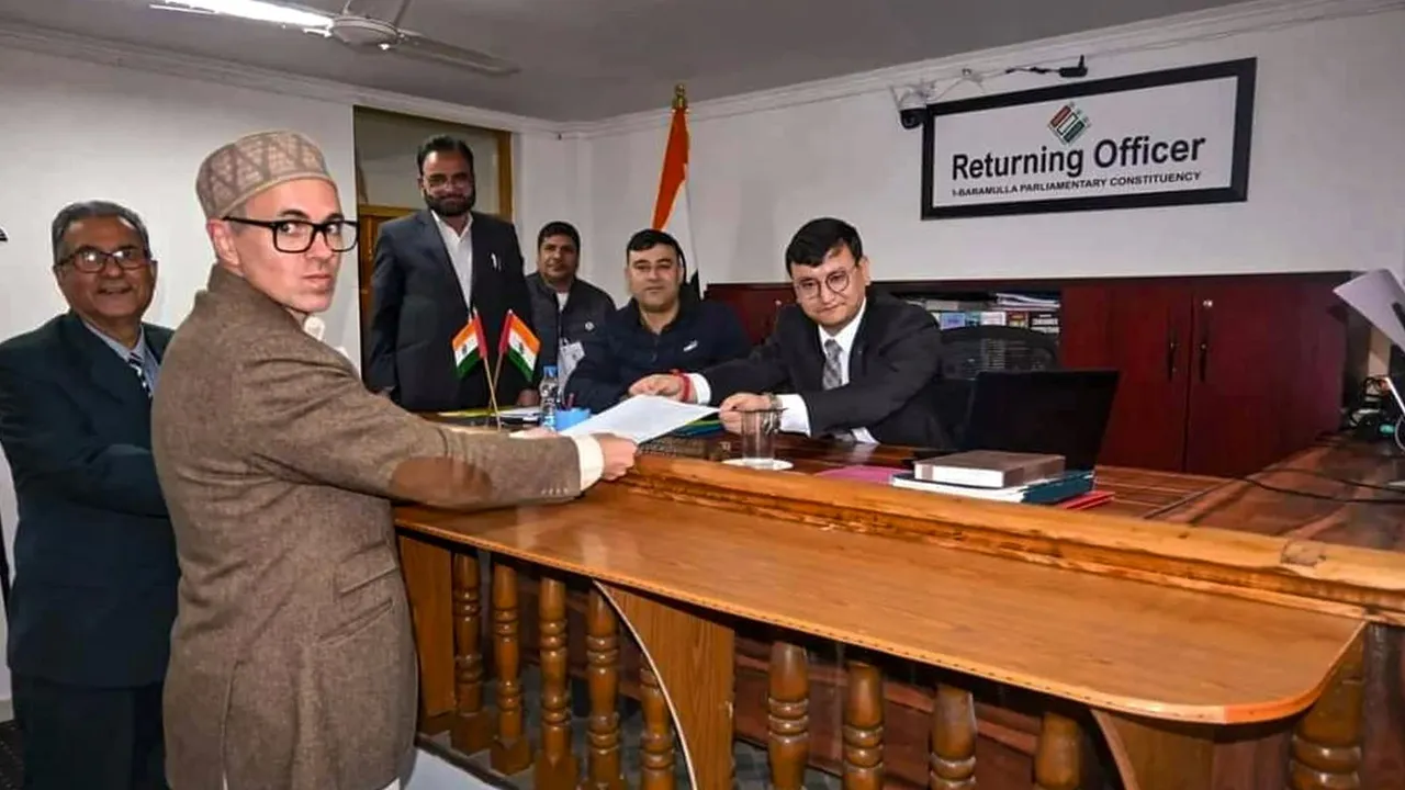 National Conference vice president Omar Abdullah files nomination papers for the Baramulla Lok Sabha constituency