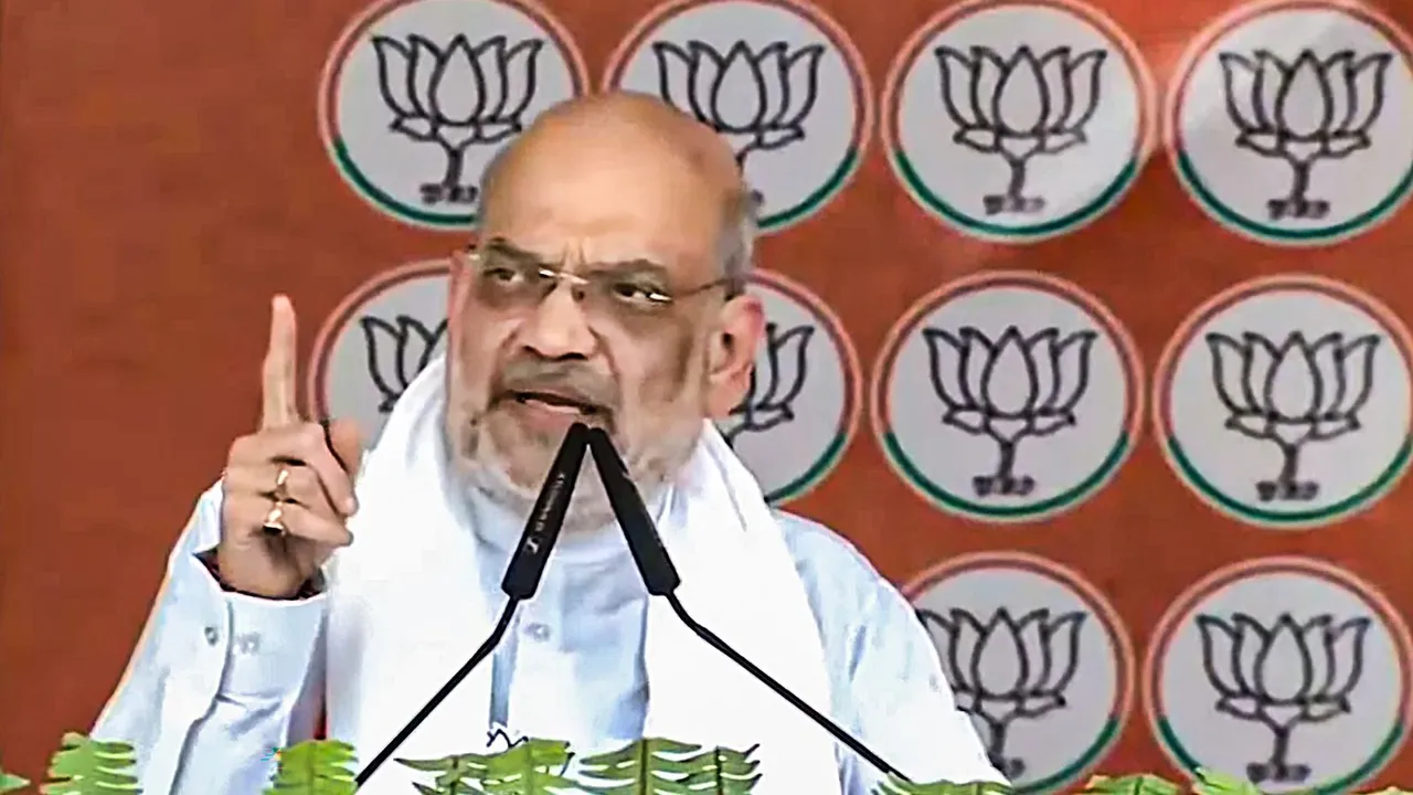 Union Home Minister and BJP leader Amit Shah addresses a public rally for Lok Sabha polls, in Maharajganj, Uttar Pradesh, Wednesday, May 29, 2024