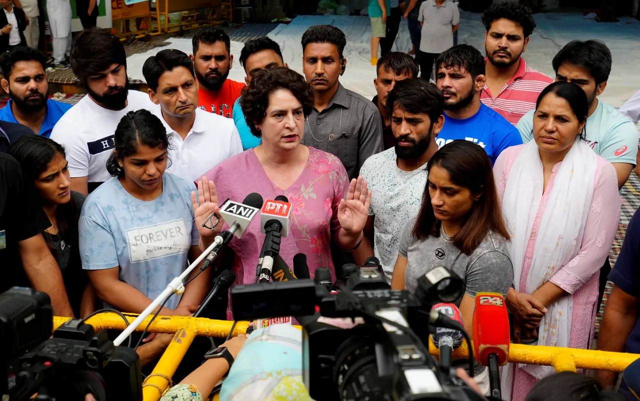 Priyanka Gandhi Wrestlers protest at Jantar Mantar