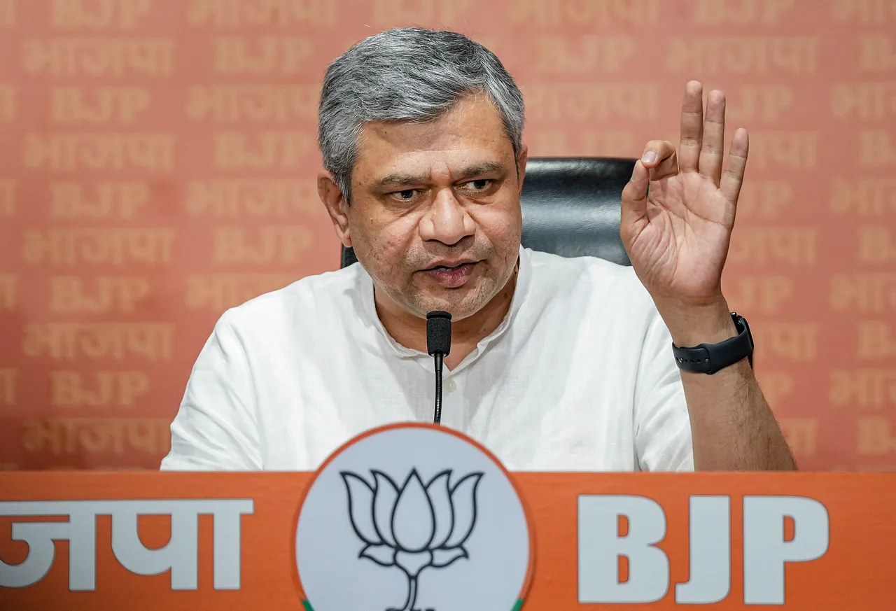 Union Railways Minister and BJP leader Ashwini Vaishnaw addresses a press conference, at BJP headquarters in New Delhi