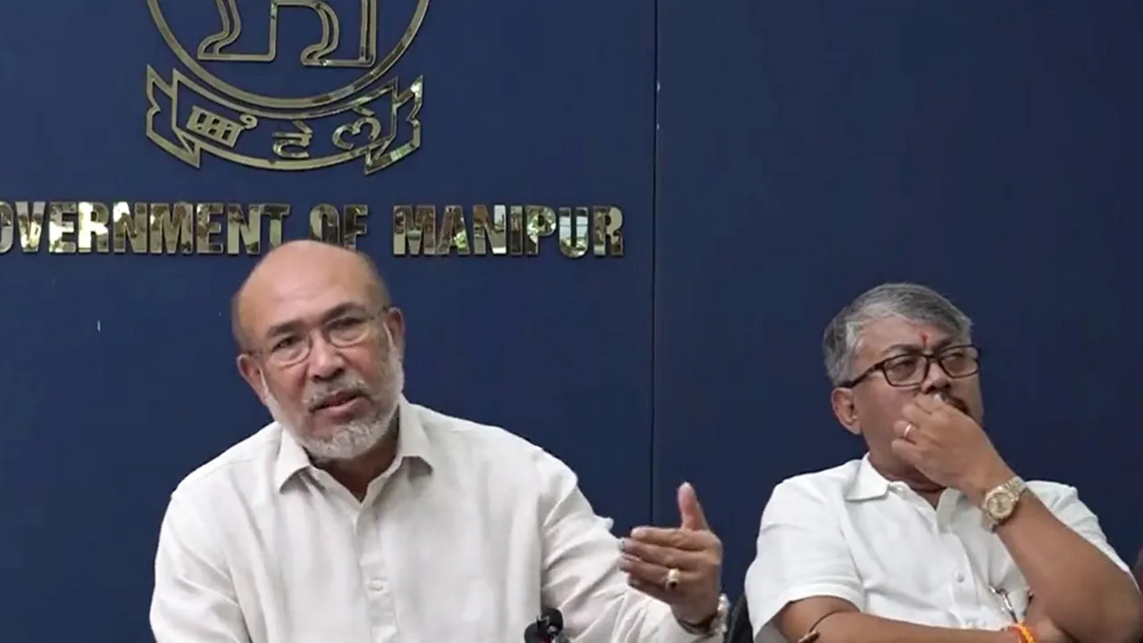 Manipur Chief Minister N. Biren Singh addresses a press conference