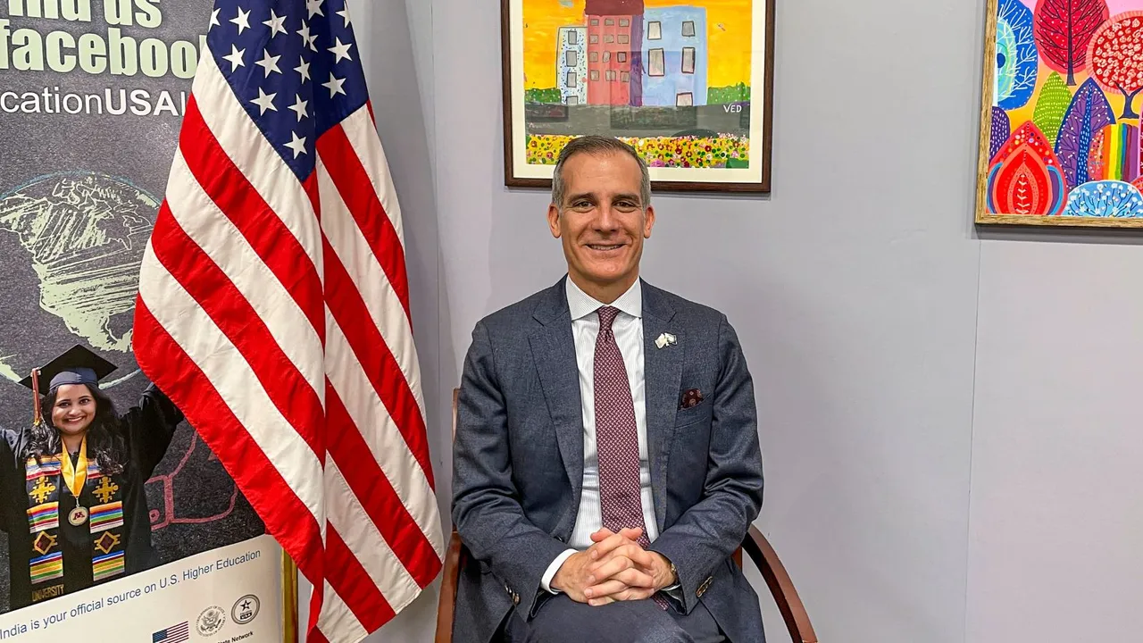 US Ambassador to India Eric Garcetti during an interview with PTI at the American Center, in New Delhi, Friday, April 26, 2024