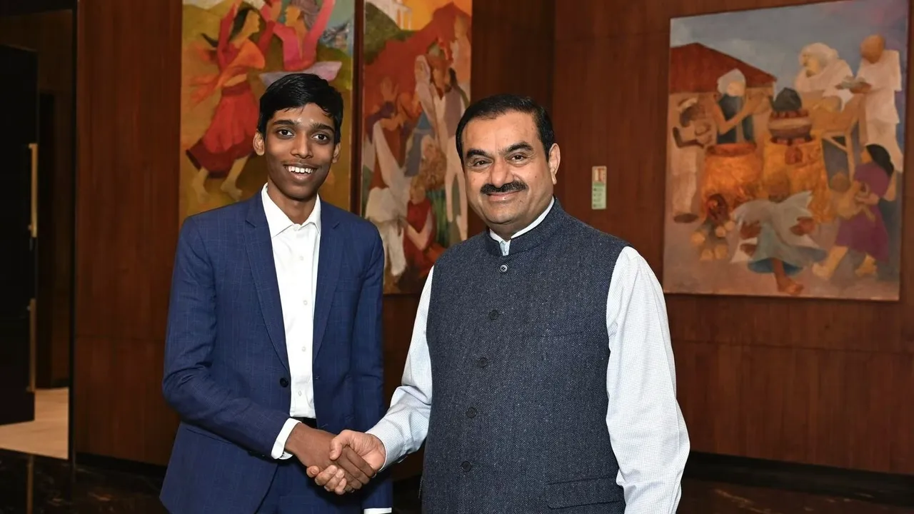 Gautam Adani meets chess champion Praggnanandhaa