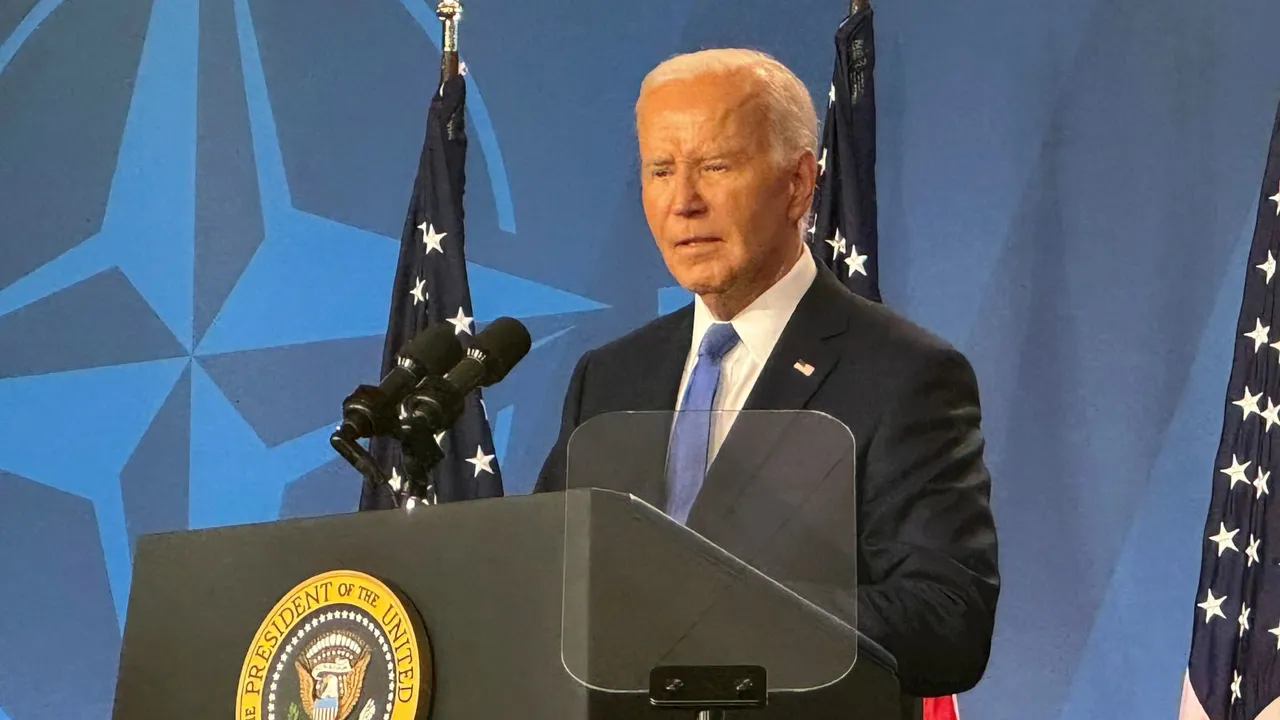 US President Joe Biden addresses the gathering during a press conference on the final day of a NATO summit, in Washington.