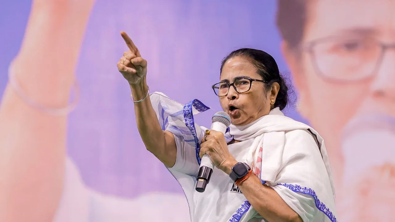 West Bengal Chief Minister Mamata Banerjee addresses a public meeting for the Lok Sabha elections