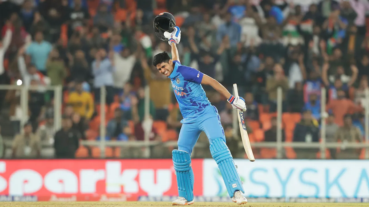 Shubman Gill celebrates his maiden T20I century