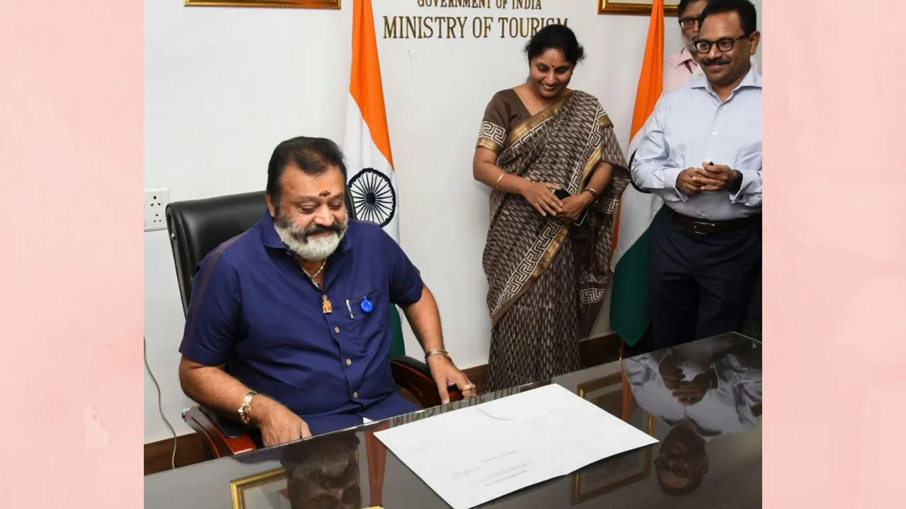 Suresh Gopi assumes charge as the Minister of State for Tourism, in New Delhi, Tuesday, June 11, 2024.