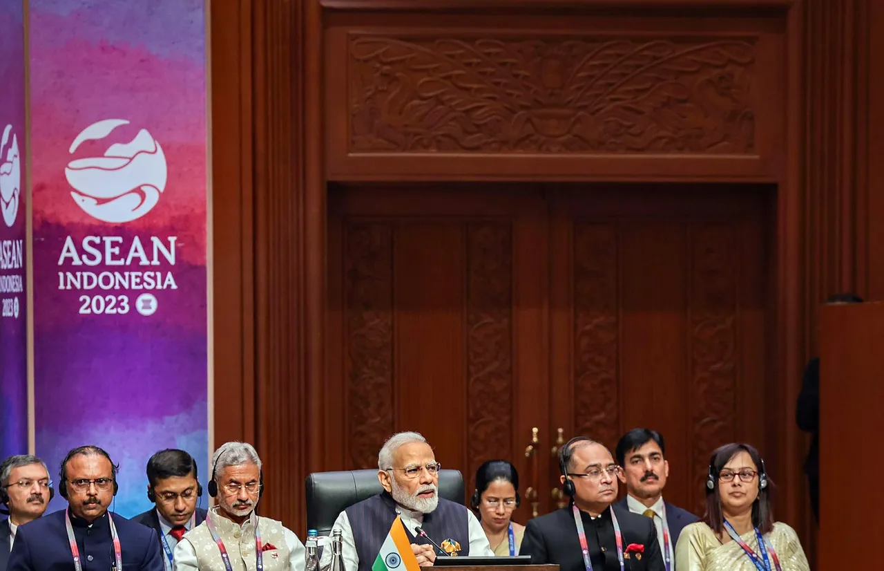 Prime Minister Narendra Modi addresses the 20th ASEAN-India Summit, in Jakarta, Thursday.jpg