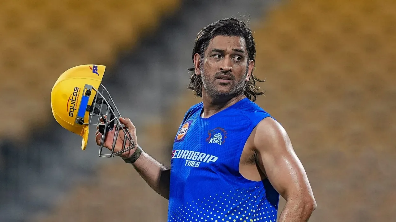 Chennai Super Kings' MS Dhoni during a training session ahead of the Indian Premier League (IPL) 2024 cricket match