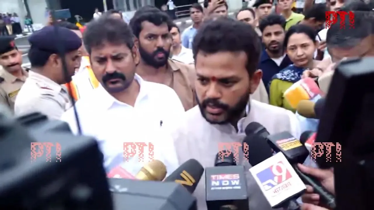 Civil Aviation Minister K Rammohan Naidu talking to the reporters