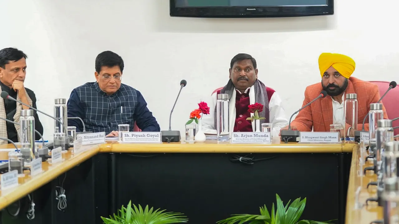 Union Ministers Arjun Munda, Piyush Goyal, Nityanand Rai and Punjab CM Bhagwant Mann hold talks with farmers' representatives, in Chandigarh