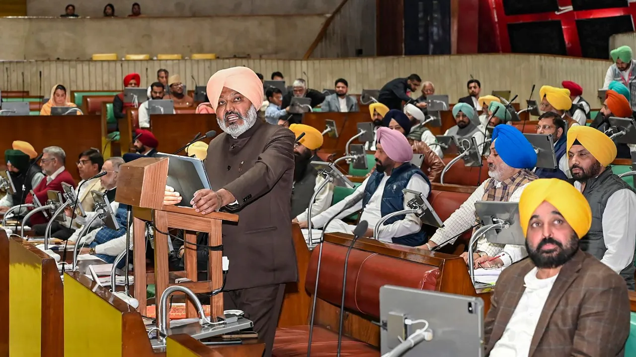 Punjab Finance Minister Harpal Cheema presents the State Budget 2024-25 in the Assembly, in Chandigarh