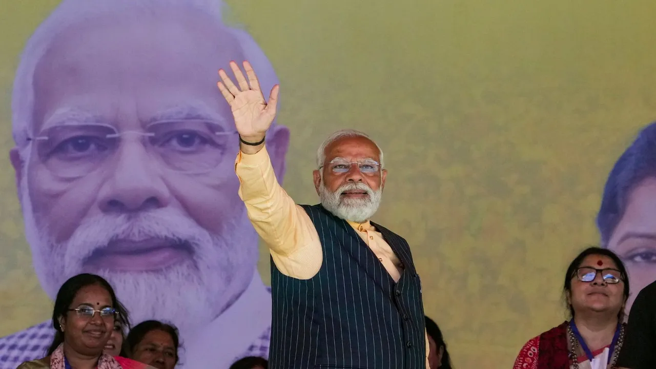 Prime Minister Narendra Modi during the 'Nari Shakti Vandan Abhinandan' programme, at Barasat in North 24 Parganas district