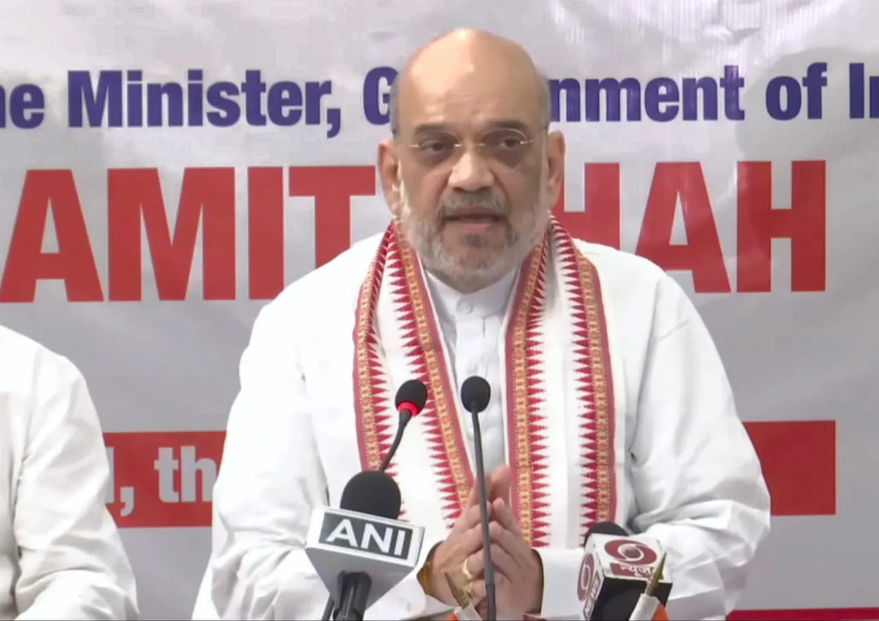 Union Home Minister Amit Shah addresses a press conference, in Imphal, Manipur
