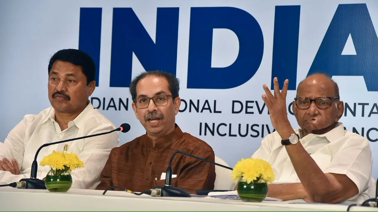 (L-R) Nana Patole, Uddhav Thackeray and Sharad Pawar