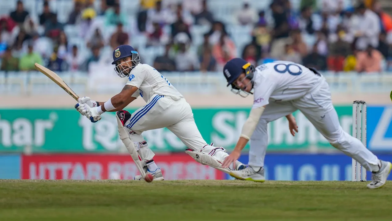 India's batter Dhruv Jurel plays a shot during the fourth day of the fourth Test cricket match between India and England, in Ranchi