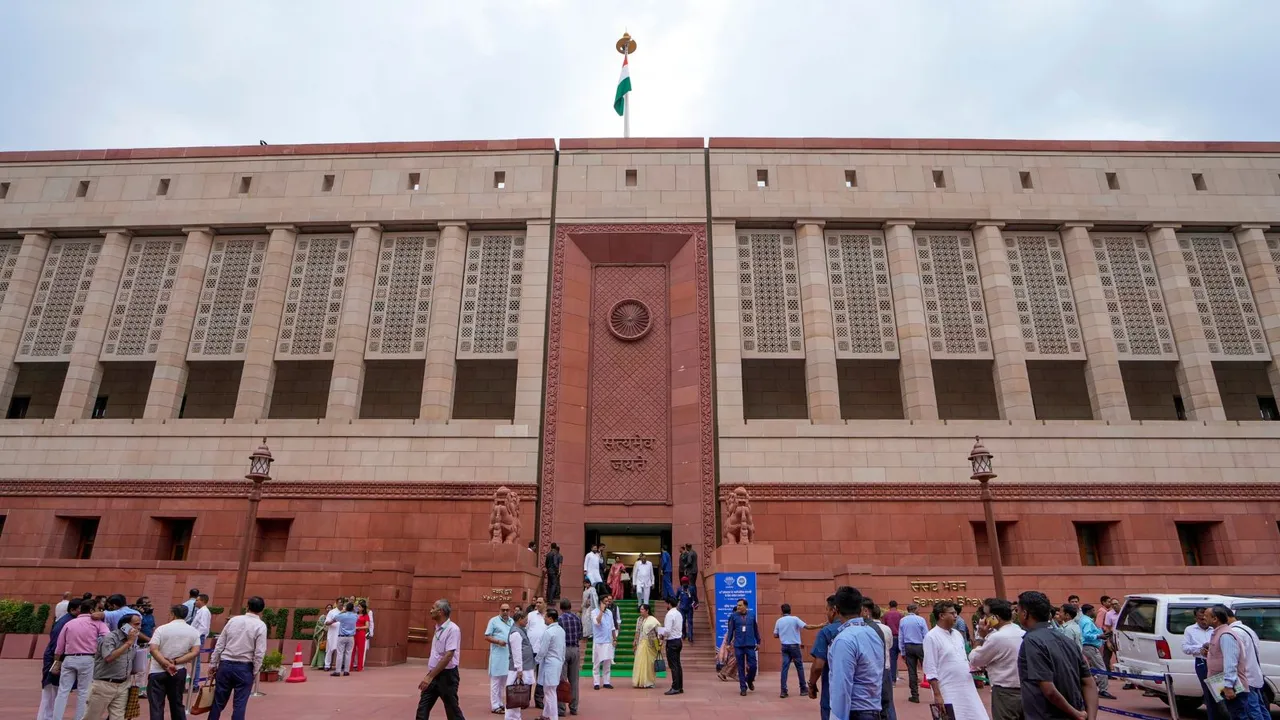 A view of the Parliament House complex after the Monsoon session of Parliament, in New Delhi, Friday, Aug. 9, 2024.